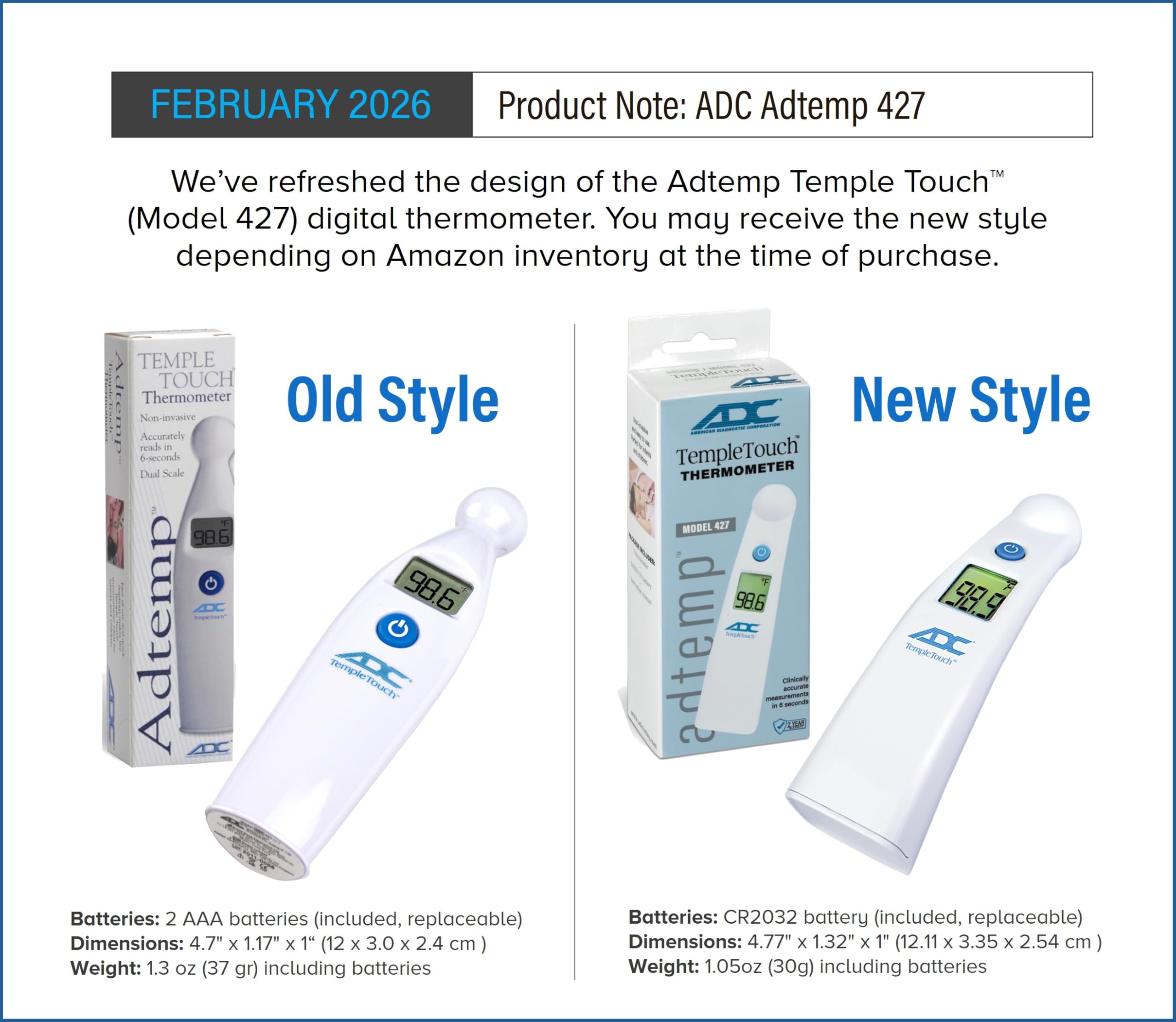 Amazon.com: ADC Temple Touch Digital Fever Thermometer, Non
